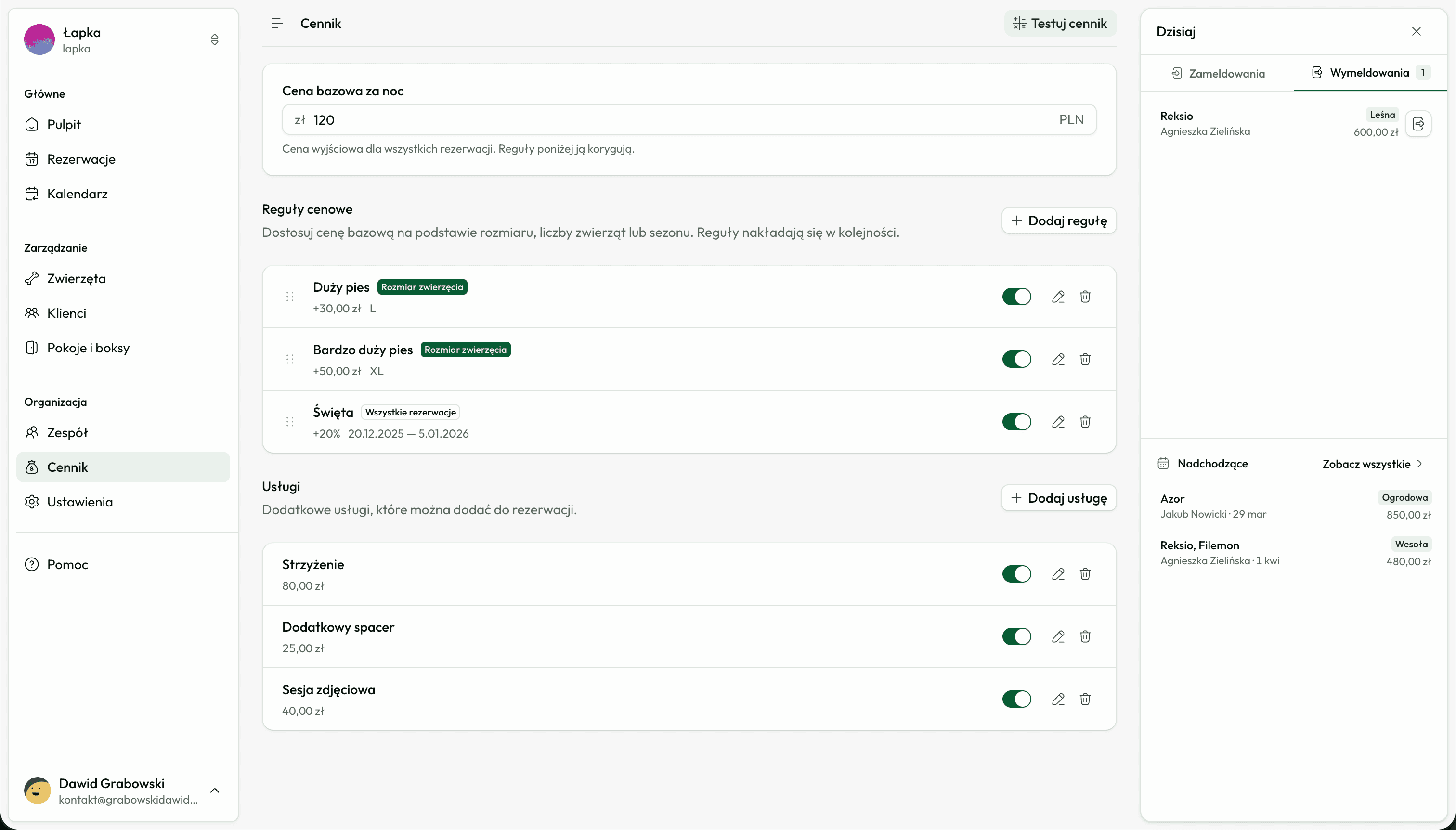 Cennik i rozliczenia